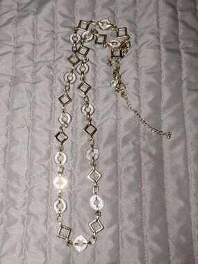 $3 with Bundle ~ Gold Tone Geometric Circle Diamond Link Station Necklace 6445